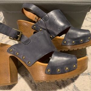 Kork-Ease Navy Leather Studded Platform Clogs